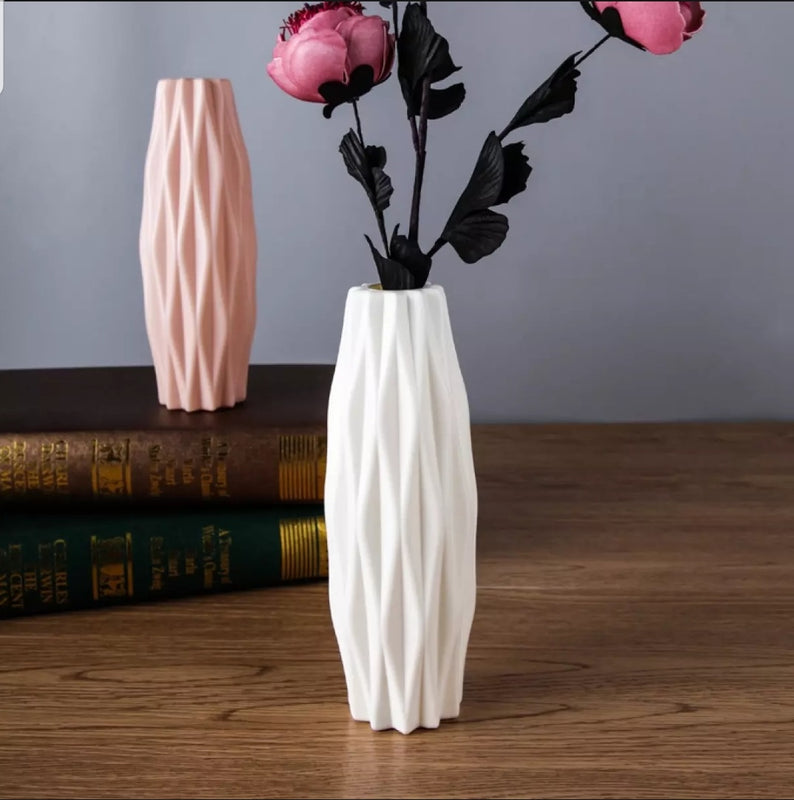 Nordic Geometric White Vase – Pack of 2