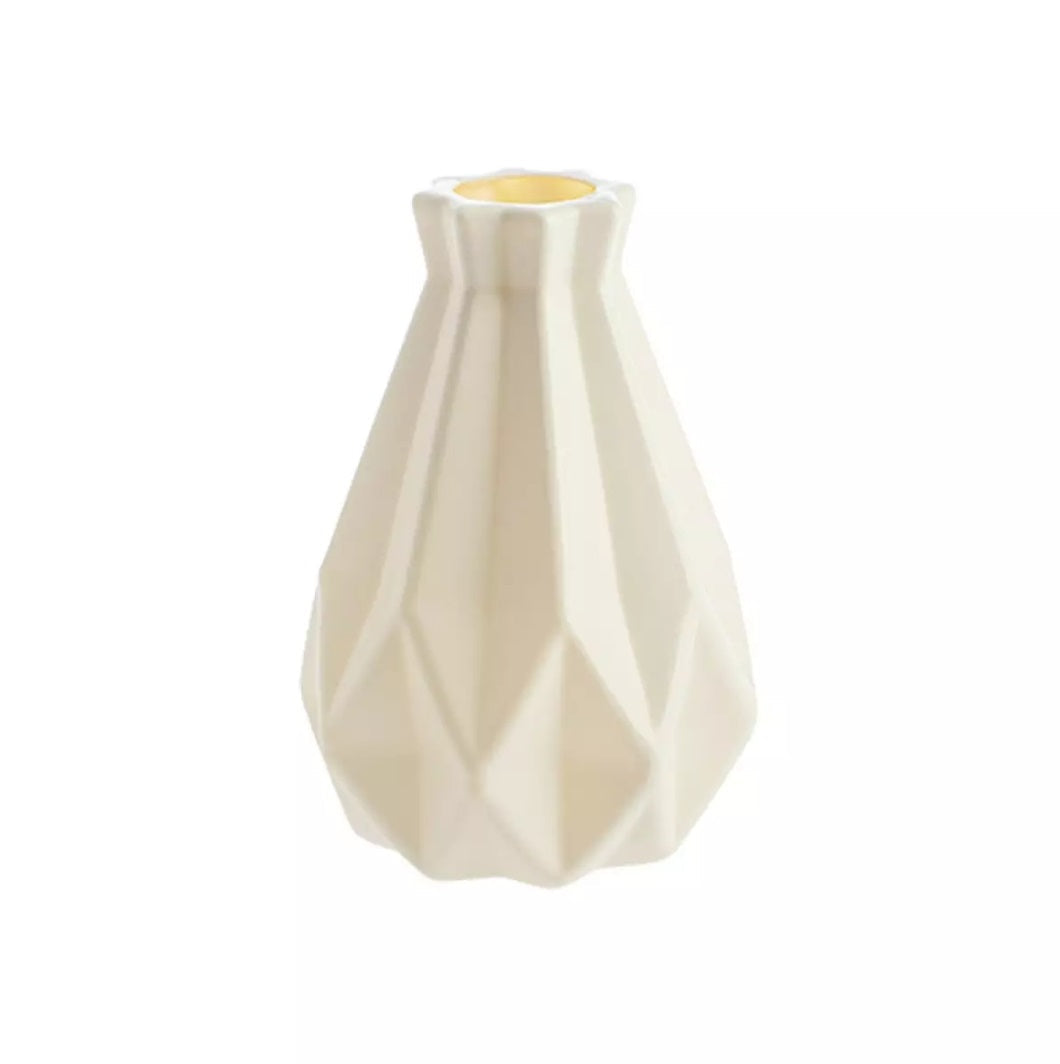 White Diamond Pattern Ceramic-Style Vase styled with artificial flowers