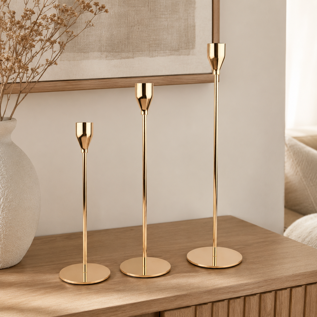 European Metal Candle Holder - Set of 3