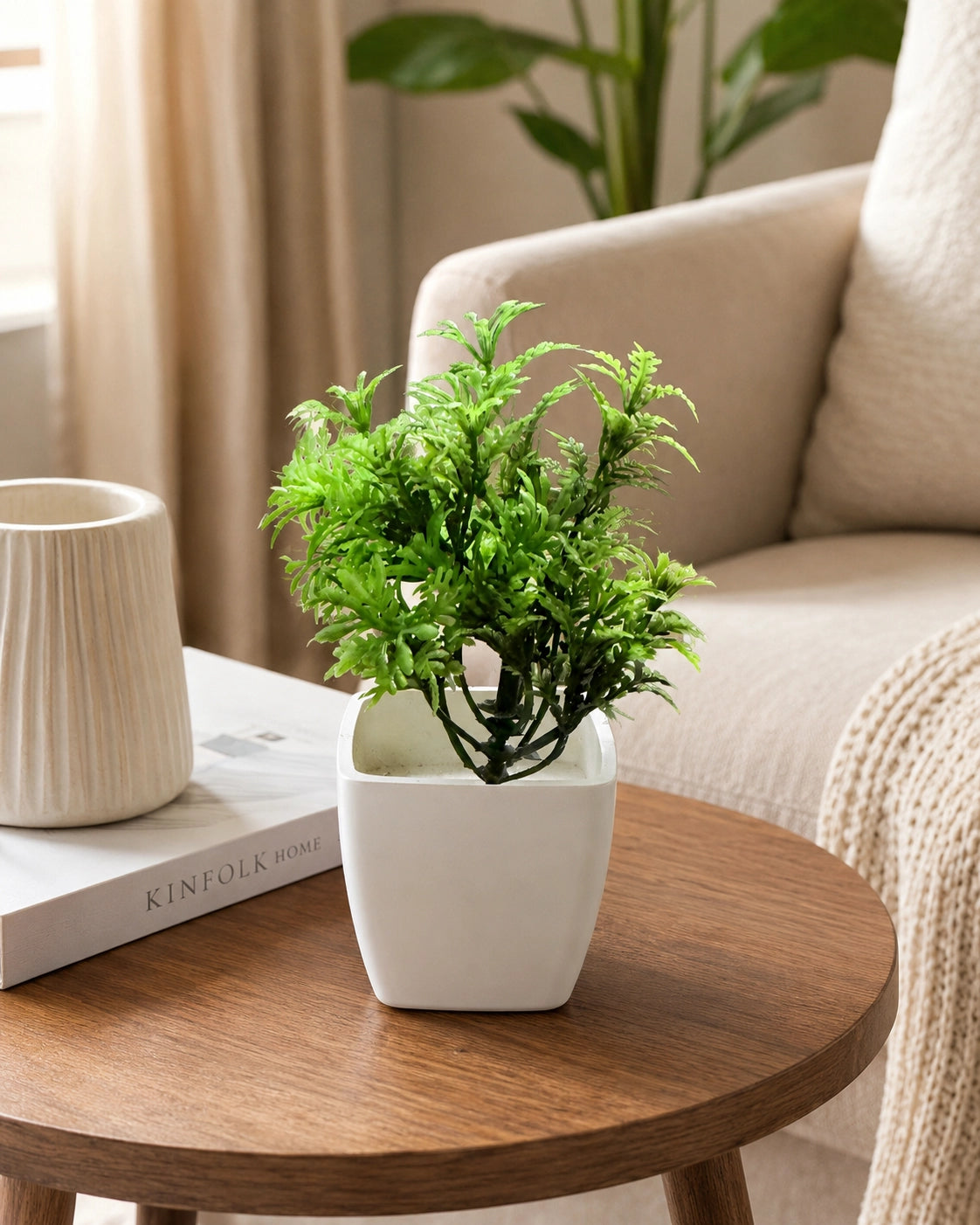 Artificial Bright Green Fern Plant in White Square Pot – Pack of 5