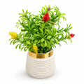Artificial Colorful Flower Plant in White Ribbed Pot – Pack of 2