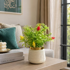 Artificial Colorful Flower Plant in White Ribbed Pot – Pack of 2 lifestyle