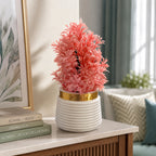 Artificial Coral Fern Plant in White Ribbed Pot – Pack of 2 lifestyle