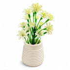 Artificial Cream Flower Plant in White Ribbed Pot – Pack of 2