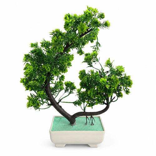 Artificial Green Bonsai Tree in Cream Rectangle Pot – Pack of 2