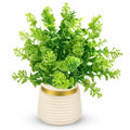 Artificial Green Fern Bush in White Ribbed Pot – Pack of 2