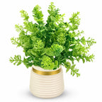 Artificial Green Fern Bush in White Ribbed Pot – Pack of 2