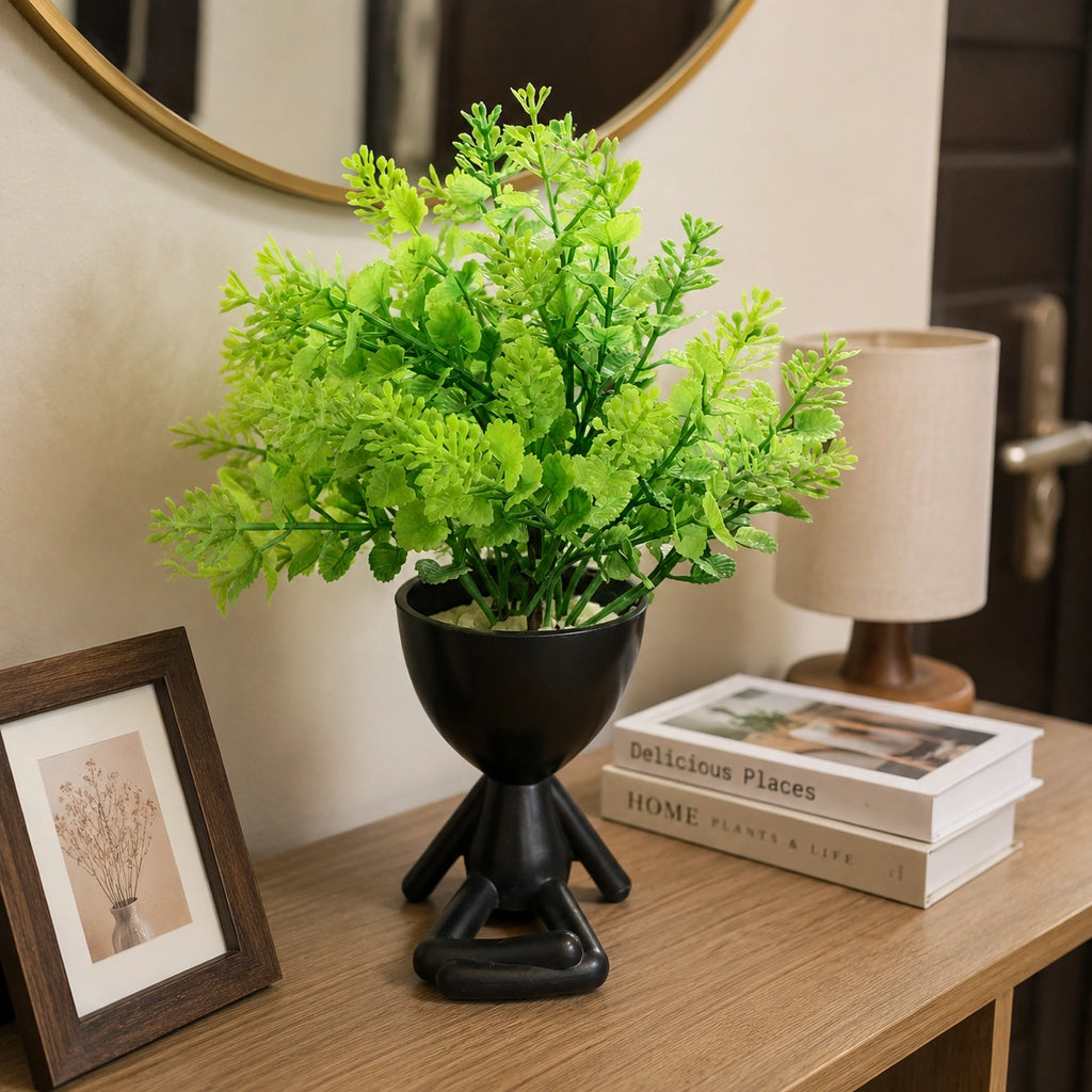 Artificial Green Fern Plant in Black Stand Pot – Pack of 2