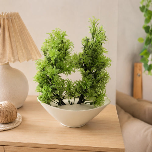 Artificial Green Fern Plant in Cream Bowl Pot – Pack of 2 lifestyle