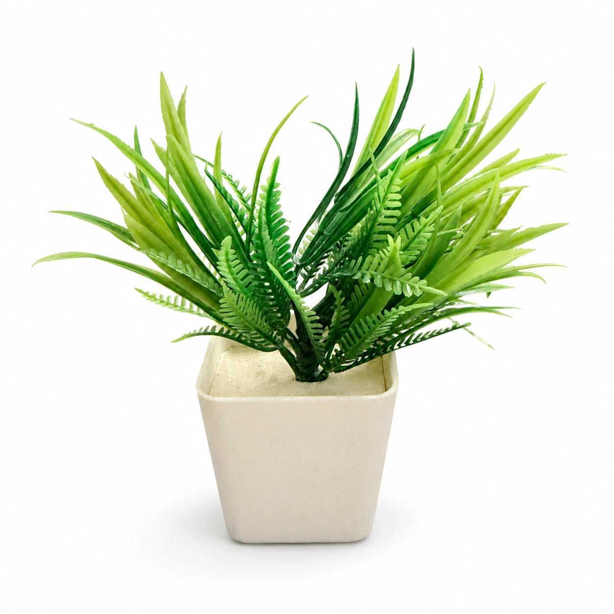 Artificial Green Fern Plant in Cream Square Pot – Pack of 2