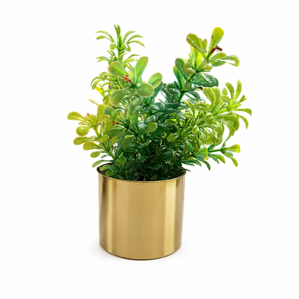 Artificial Green Leaf Plant in Brushed Gold Pot – Pack of 2