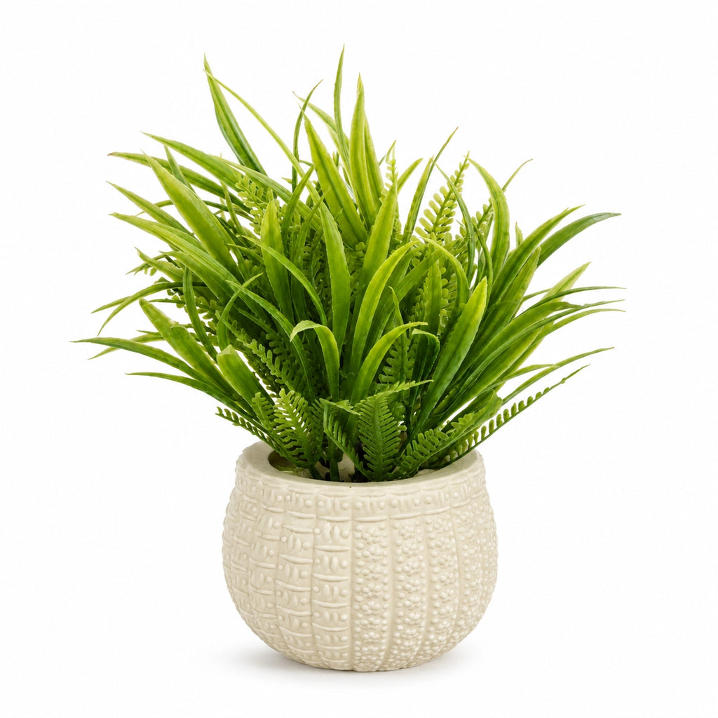 Artificial Green Grass Plant in White Round Pot – Pack of 2