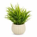 Artificial Green Grass Plant in White Round Pot – Pack of 2