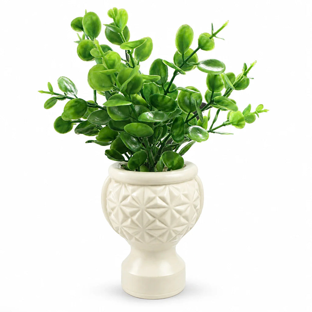 Artificial Green Leaf Plant in Cream Pot – Pack of 2