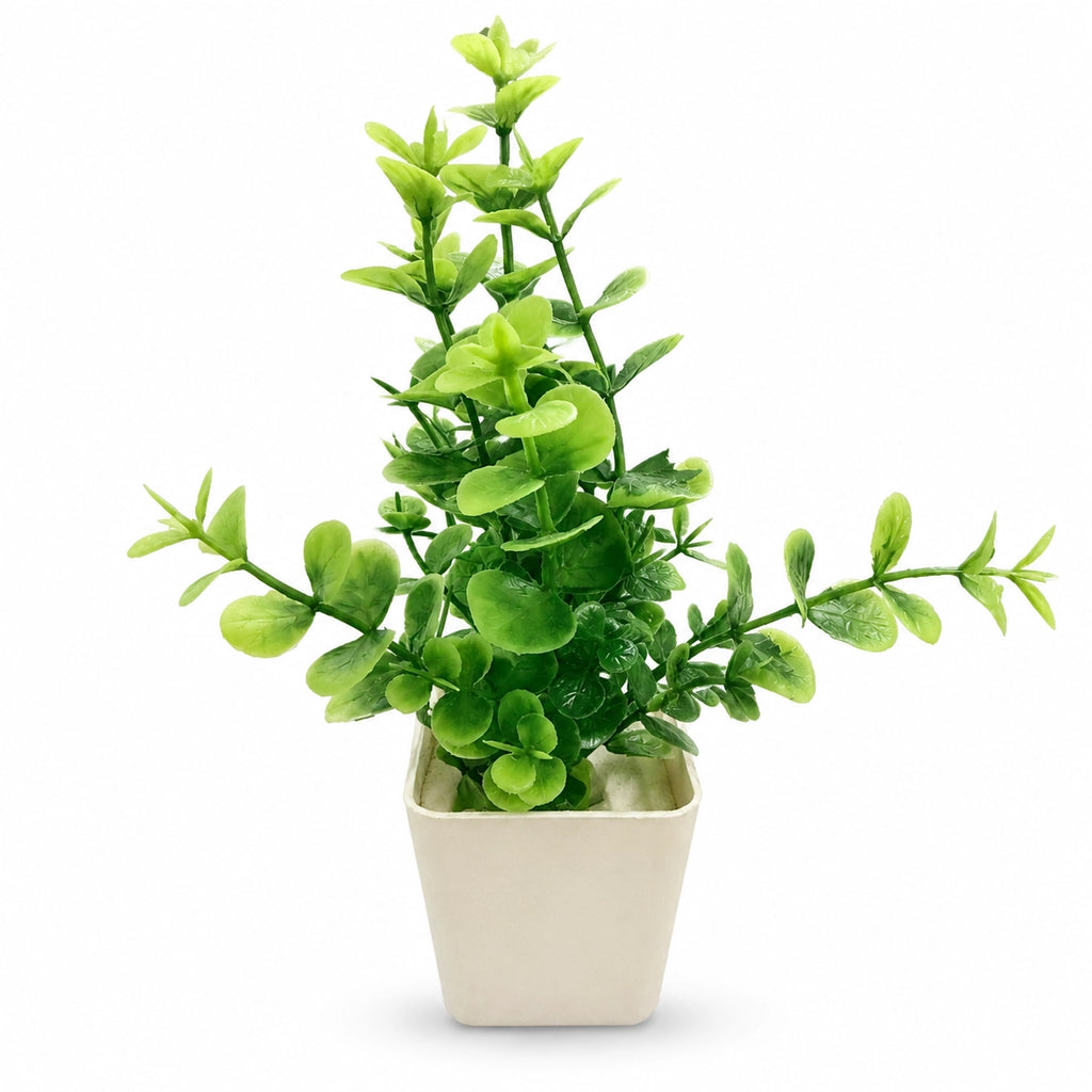 Artificial Green Leaf Plant in Cream Square Pot – Pack of 2