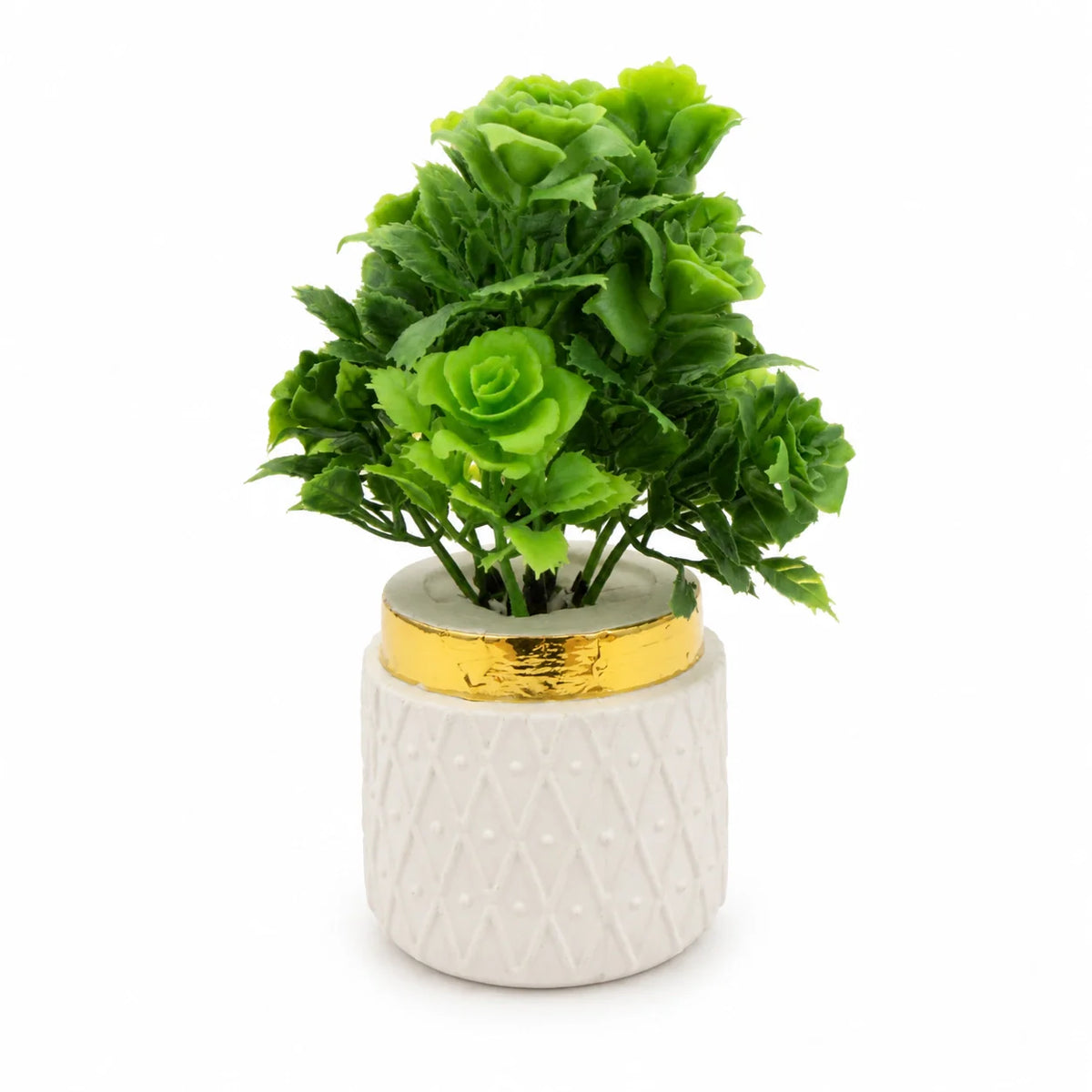 Artificial Green Rose Plant in White Gold Pot – Pack of 2
