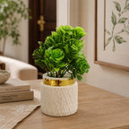 Artificial Green Rose Plant in White Gold Pot – Pack of 2