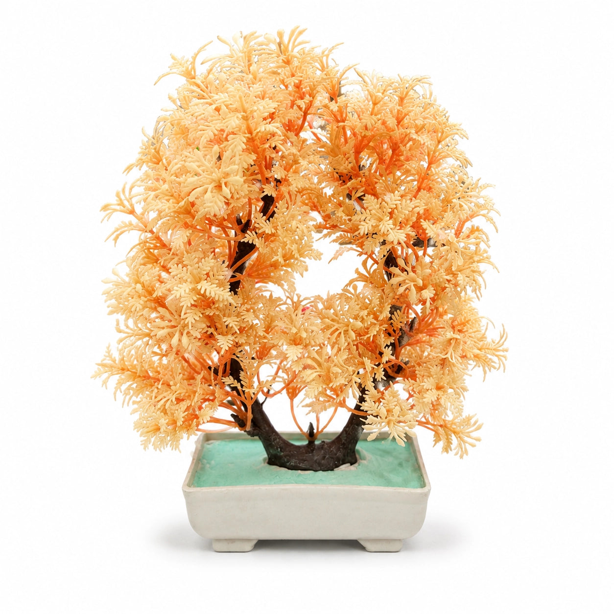 Artificial Orange Blossom Bonsai Plant in Cream Rectangle Pot – Pack of 2