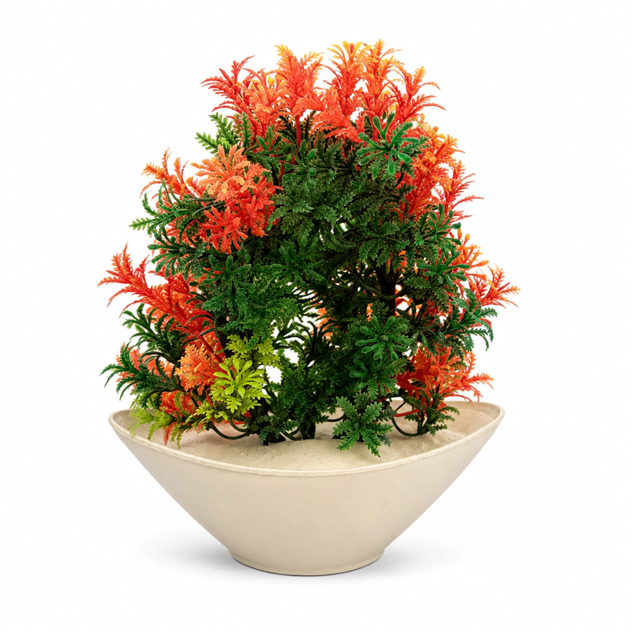 Artificial Orange Fern Plant in Cream Bowl Pot – Pack of 2