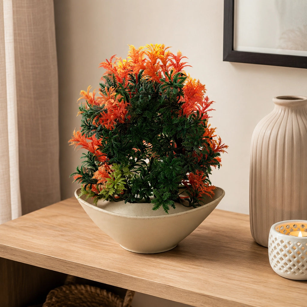 Artificial Orange Fern Plant in Cream Bowl Pot – Pack of 2 lifestyle