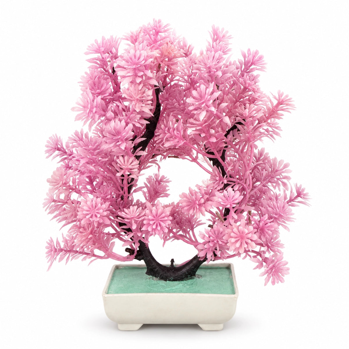 Artificial Pink Blossom Bonsai Plant in Cream Rectangle Pot – Pack of 2