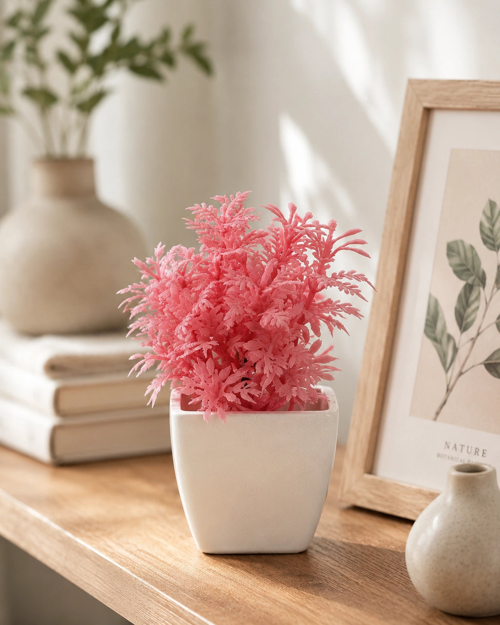Artificial Pink Fern Plant in White Square Pot – Pack of 5