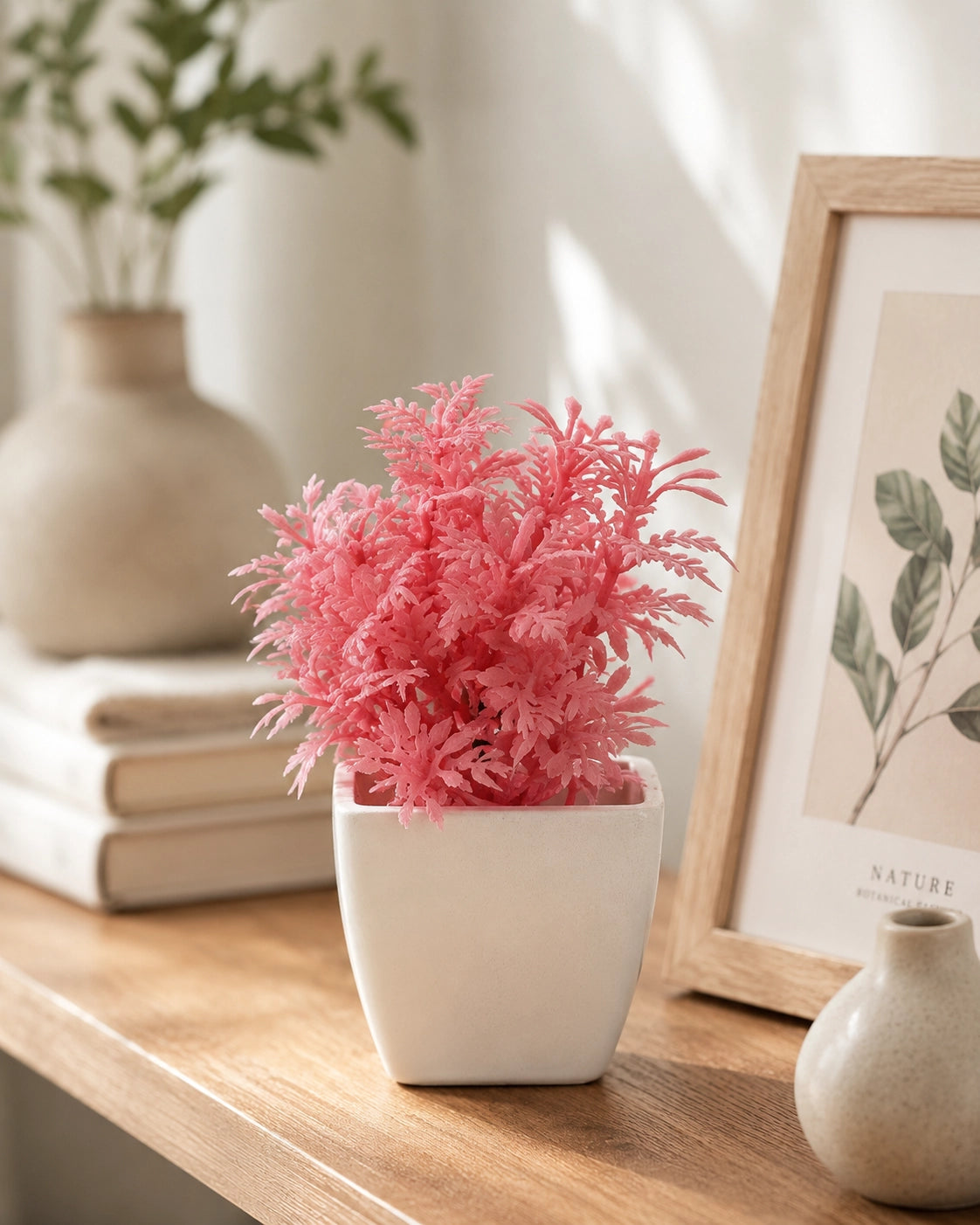 Artificial Pink Fern Plant in White Square Pot – Pack of 5