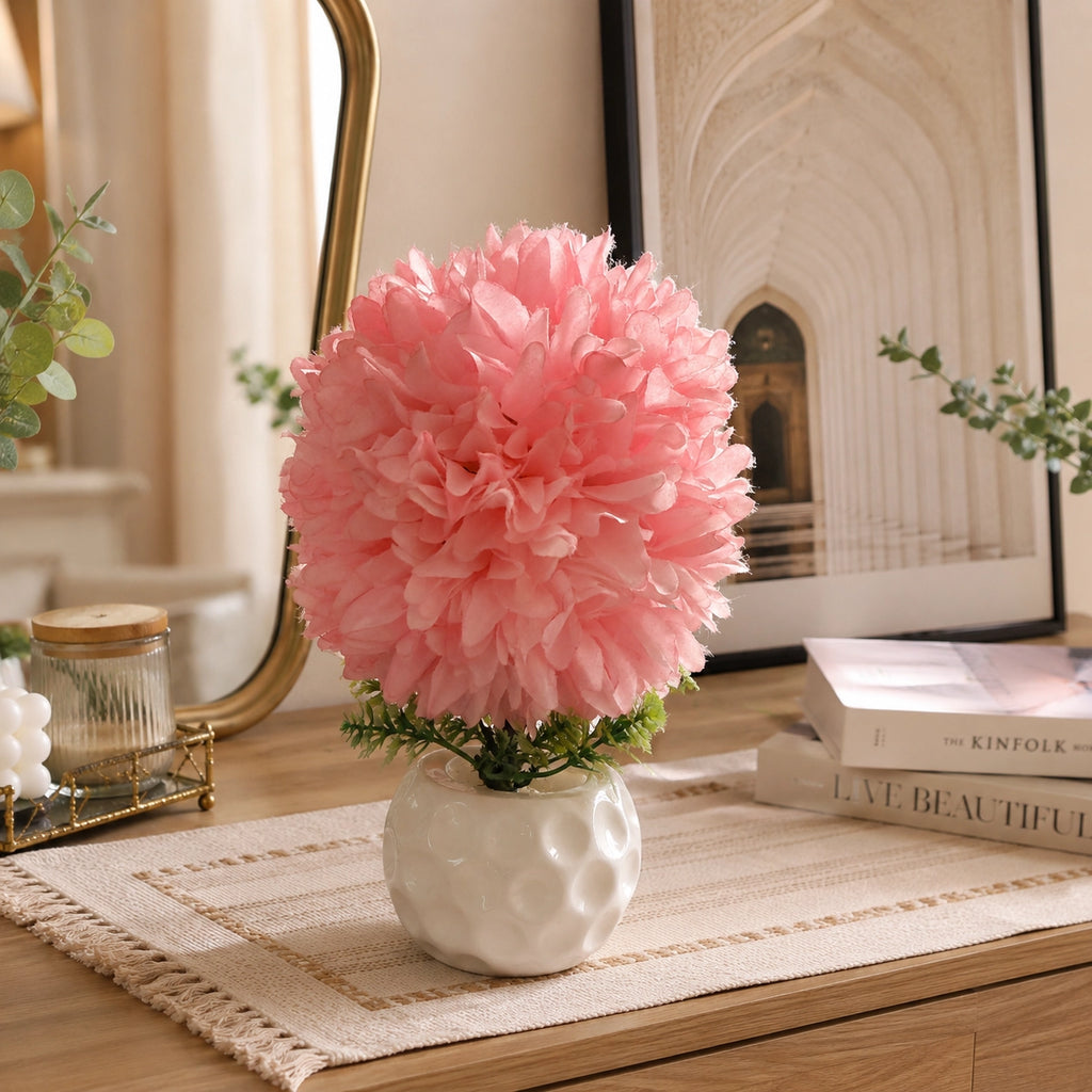Artificial Pink Flower Plant in White Pot – Pack of 2
