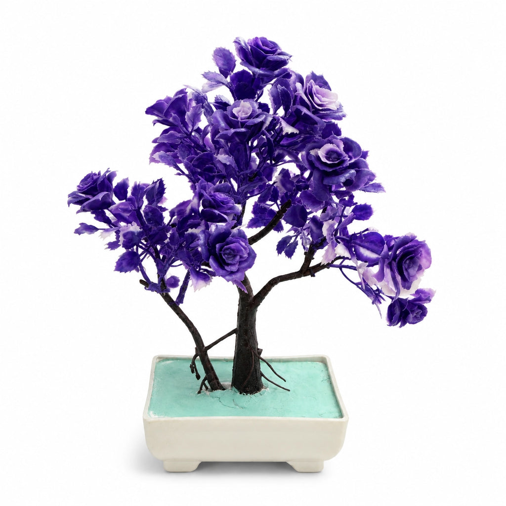 Artificial Purple Flower Bonsai Plant in Cream Rectangle Pot – Pack of 2