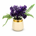 Artificial Purple Flower Plant in Gold Rim Ribbed Pot – Pack of 2