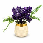 Artificial Purple Flower Plant in Gold Rim Ribbed Pot – Pack of 2