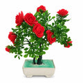 Artificial Red Rose Bonsai Plant in Cream Rectangle Pot – Pack of 2