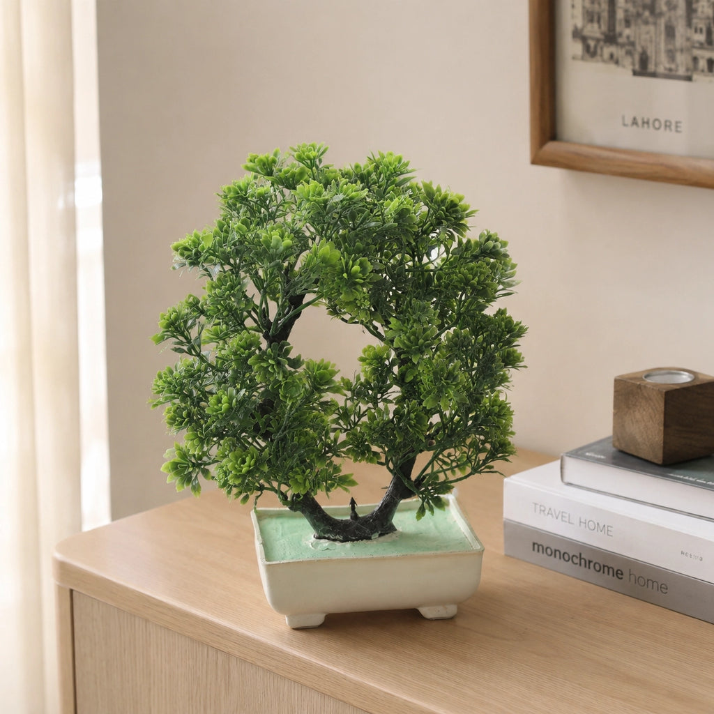 Artificial Round Bonsai Tree in Cream Rectangle Pot – Pack of 2 lifestyle