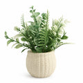 Artificial Sage Green Leaf Plant in White Round Pot – Pack of 2