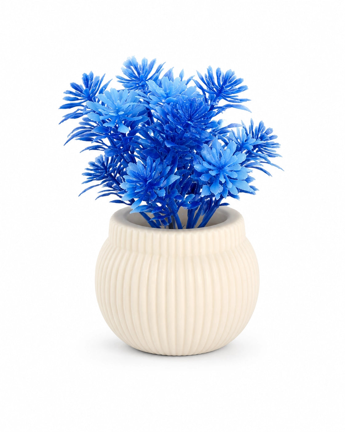 Artificial Small Blue Fern Plant in White Round Pot – Pack of 2
