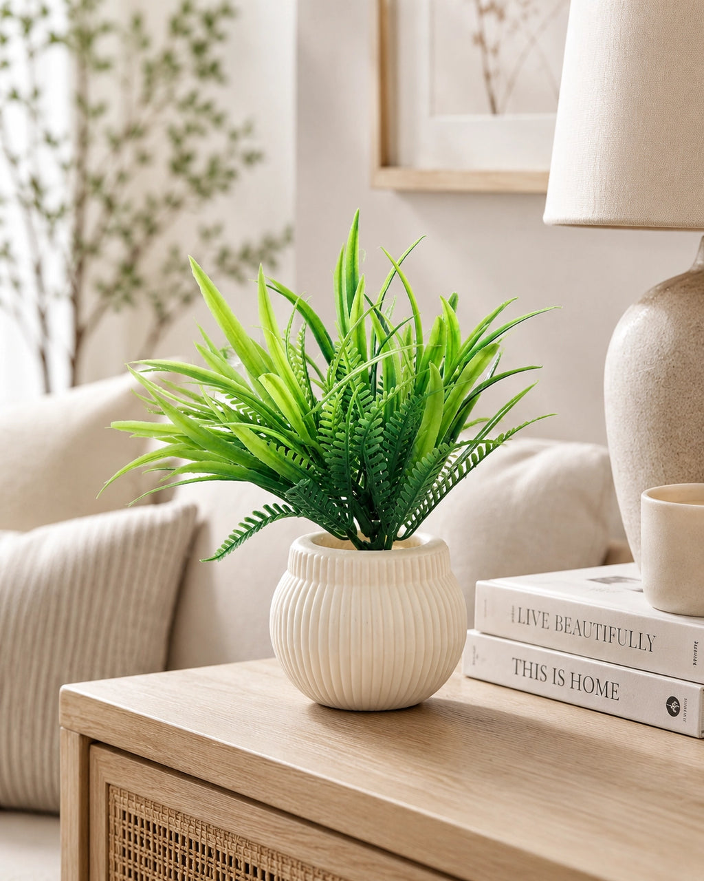 Small Spiky Artificial Plant in White Round Pot – Pack of 2 lifestyle
