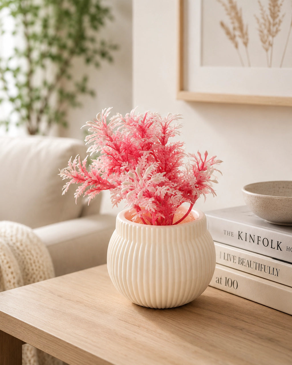 Artificial Small Pink Plant in White Round Pot – Pack of 2 lifestyle