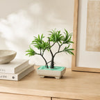 Artificial Spiky Green Bonsai Plant in Cream Rectangle Pot – Pack of 2 lifestyle
