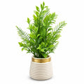 Artificial Tall Green Fern Plant in White Ribbed Pot – Pack of 2