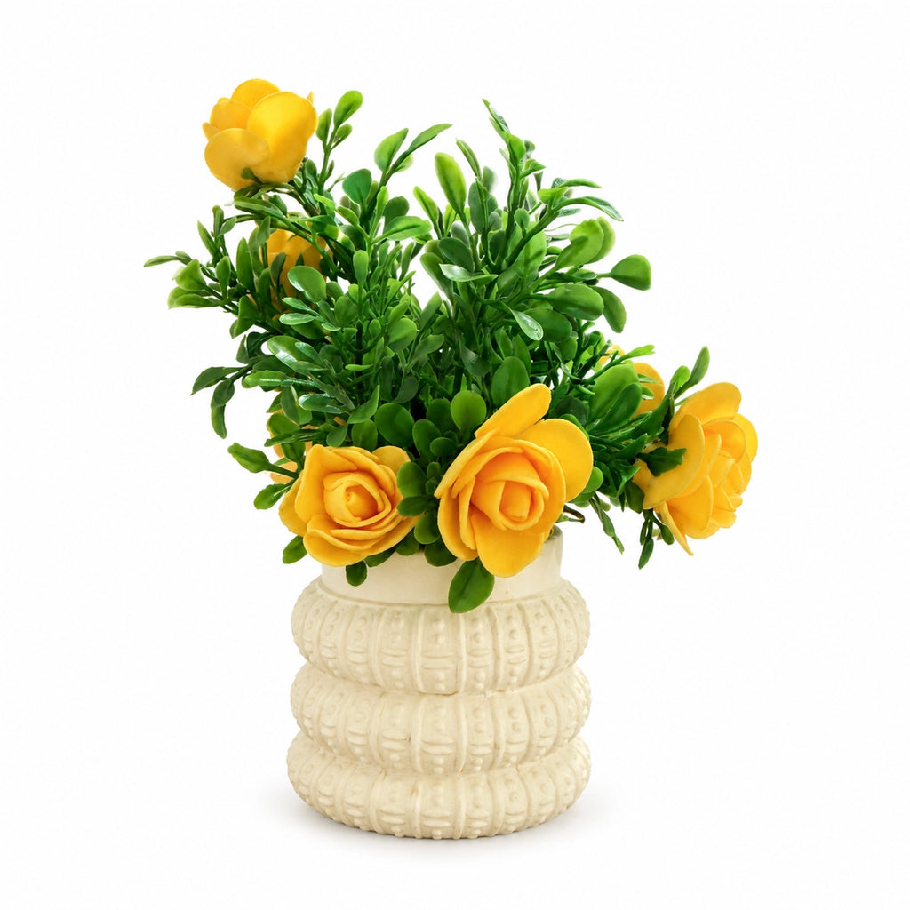 Artificial Yellow Flower Plant in Cream Pot – Pack of 2