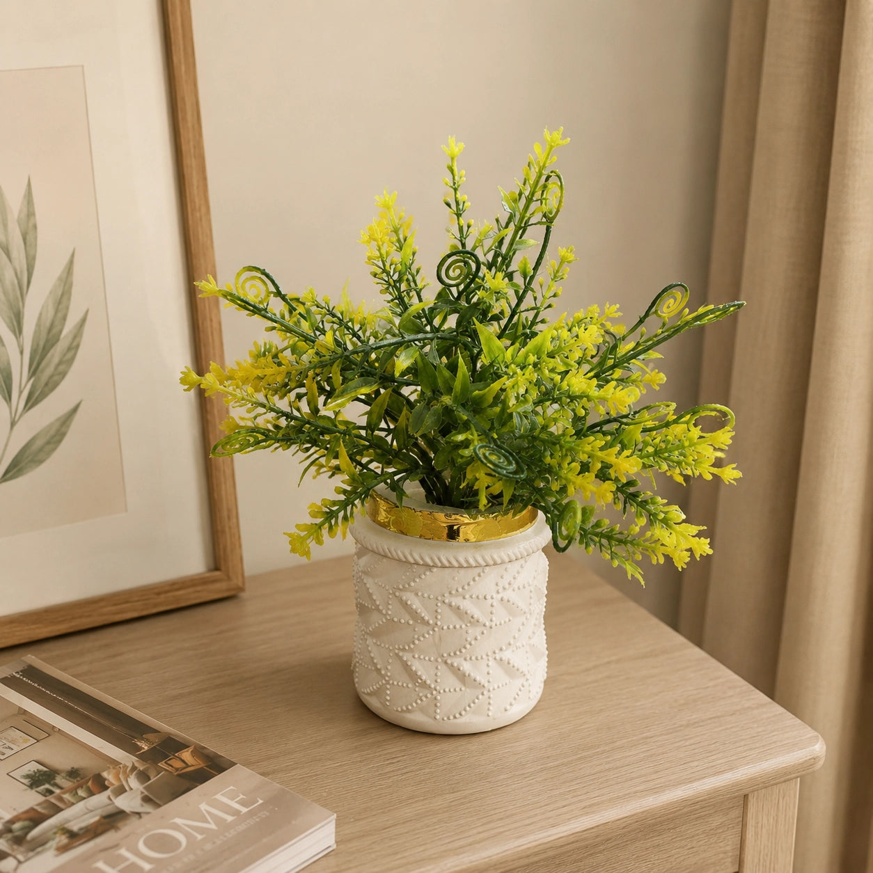 Artificial Yellow Plant in White Pot – Pack of 2 lifestyle