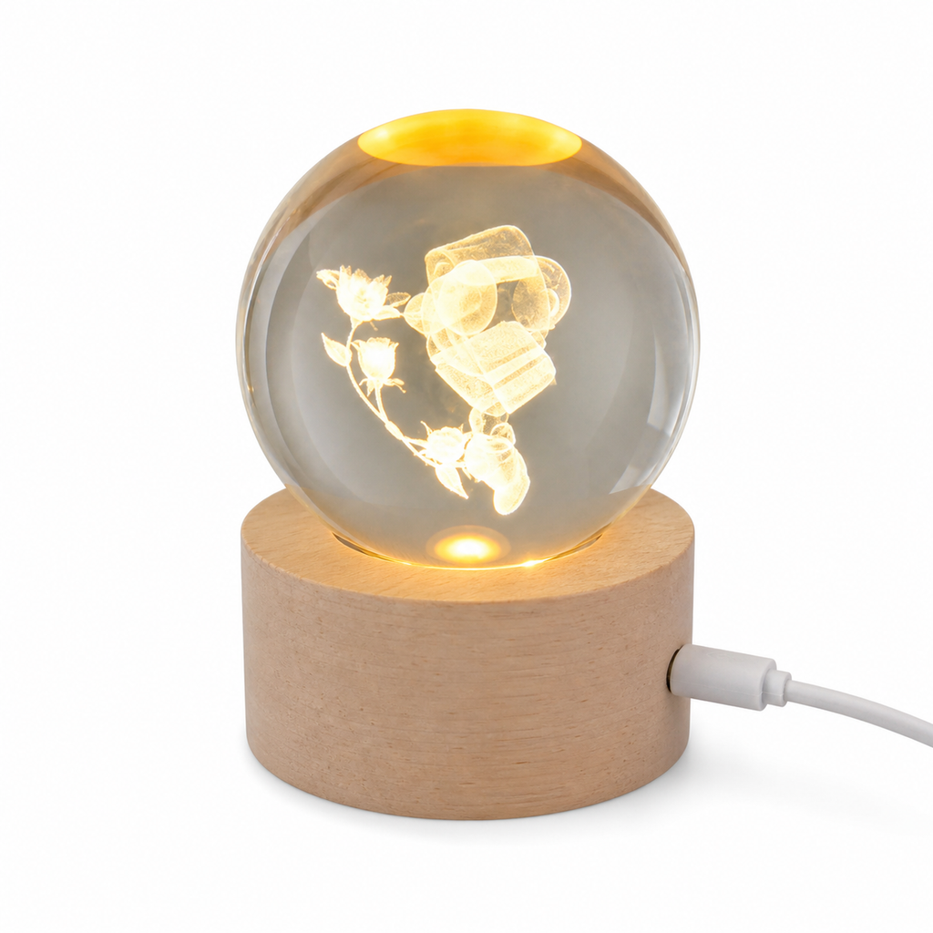 Astronaut with flowers design crystal ball night lamp — assorted design