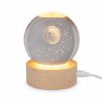 Moon design crystal ball night lamp with wood-tone base — assorted design