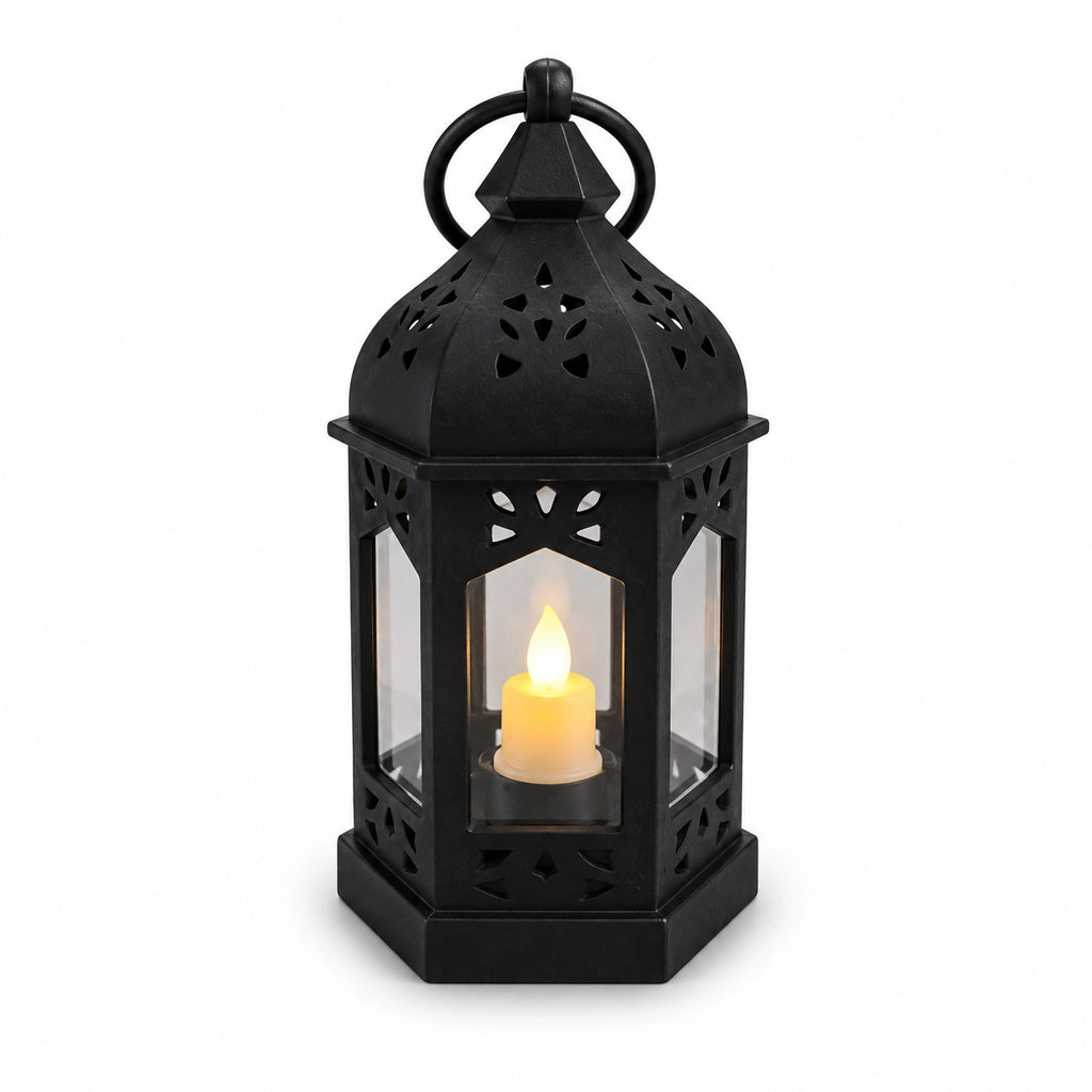 Black Moroccan Small LED Candle Lantern