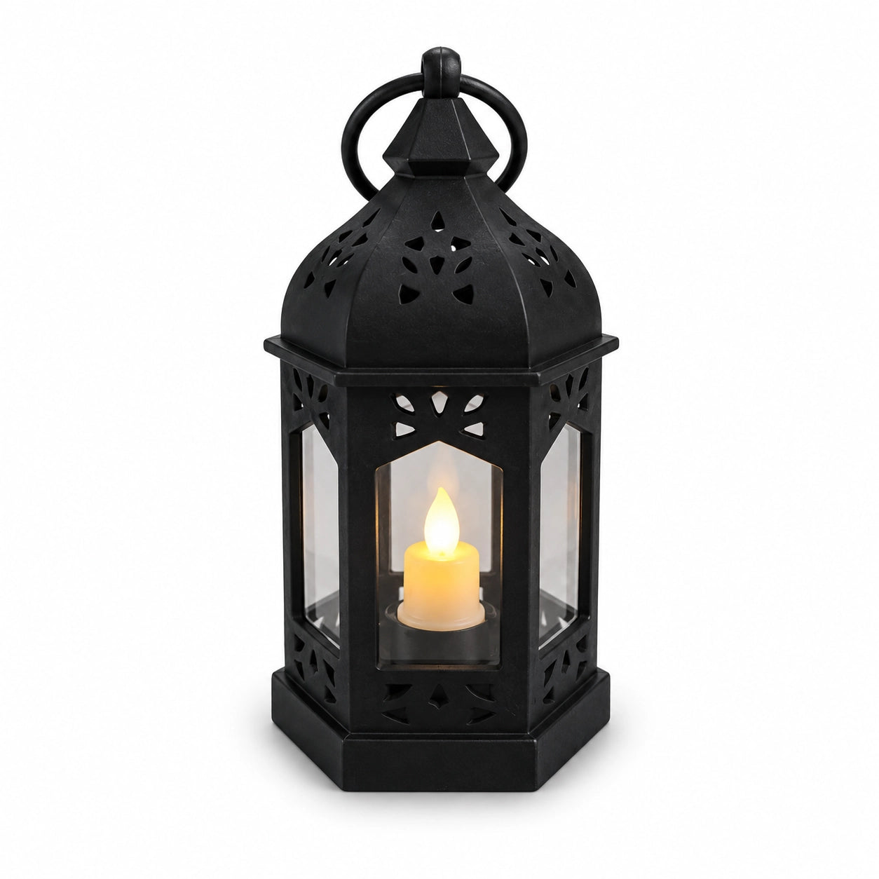 Black Moroccan Small LED Candle Lantern