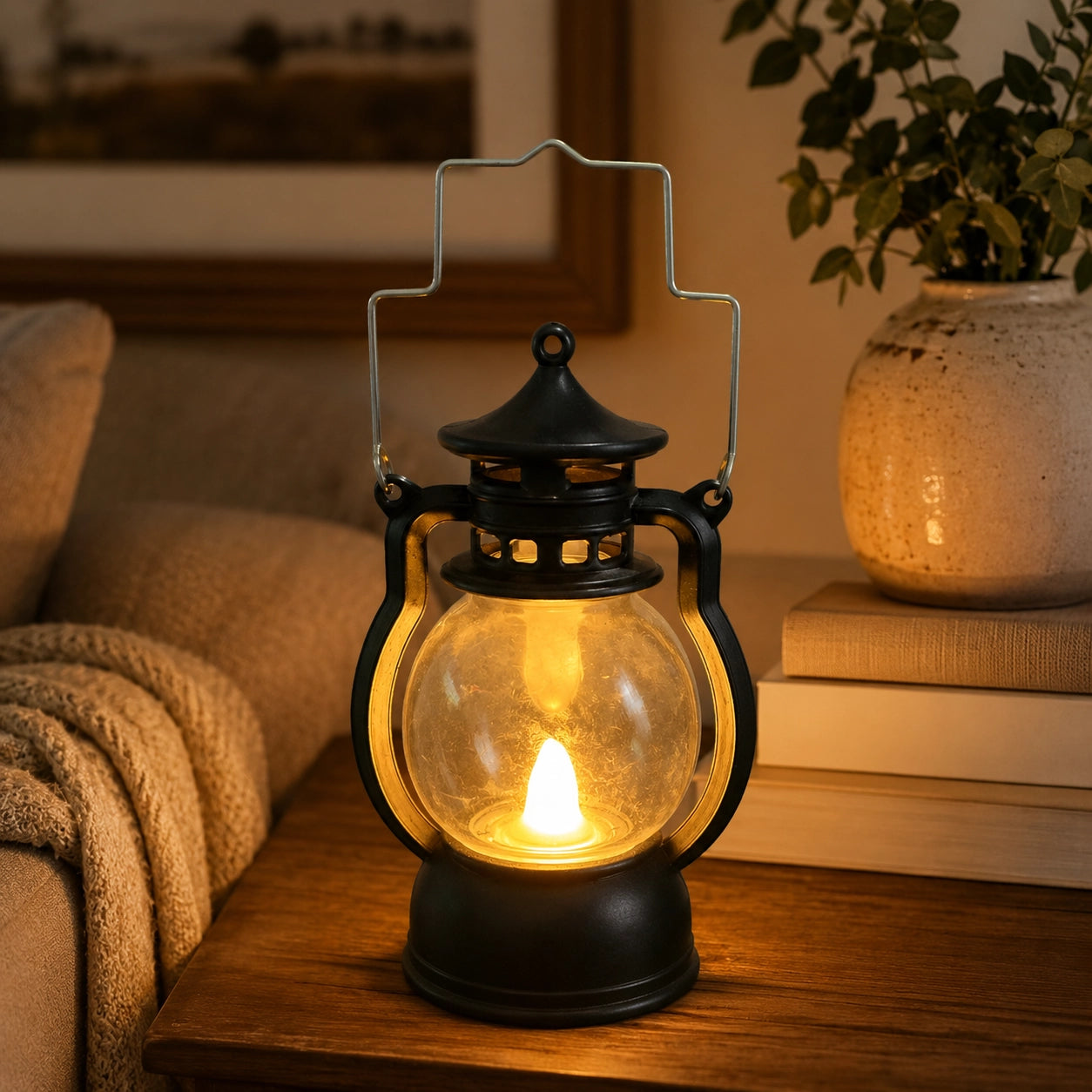 Black Vintage Small LED Hurricane Lantern lifestyle