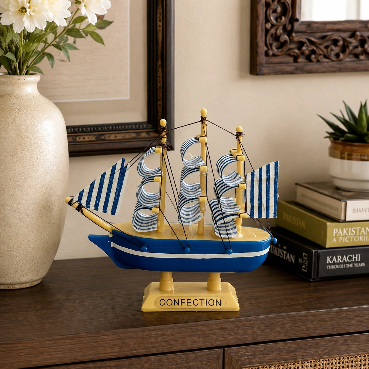 Blue Sailboat Decorative Figurine lifestyle