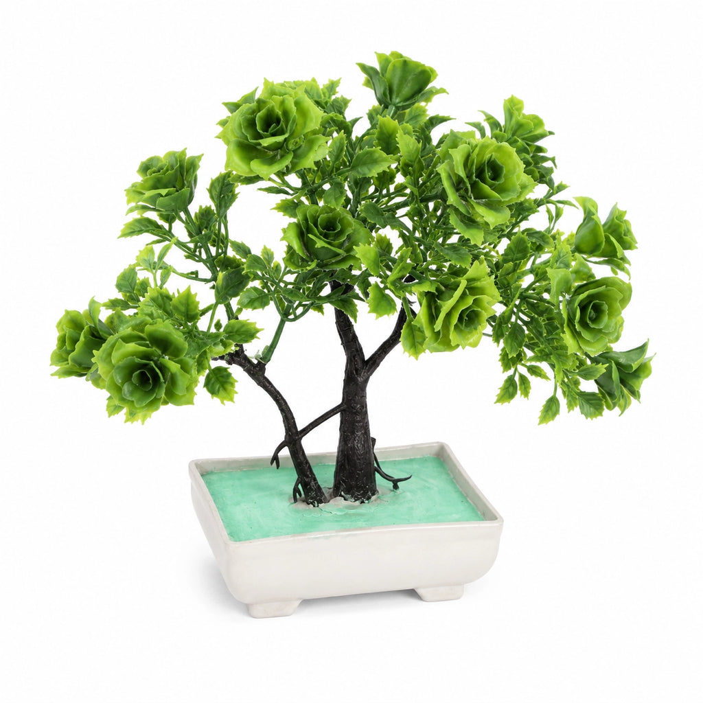 Green Artificial Bonsai Tree in White Planter – Pack of 2
