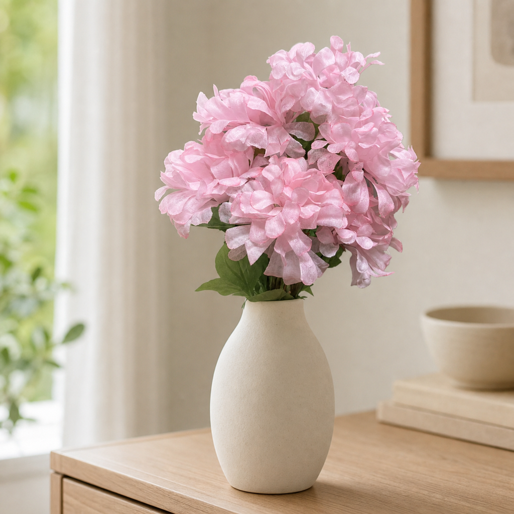 Pink Marigold artificial flower bunch styled in a vase