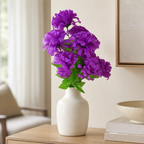 Purple Marigold artificial flower bunch styled in a vase